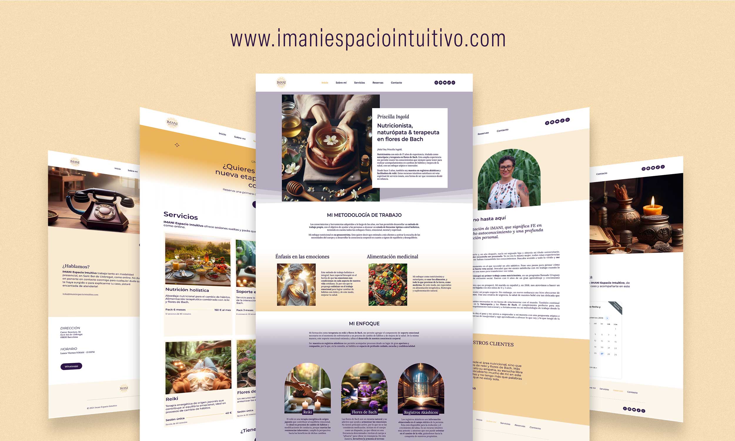 Mockup que muestra las diferentes páginas de la web de Imani Espacio Intuitivo